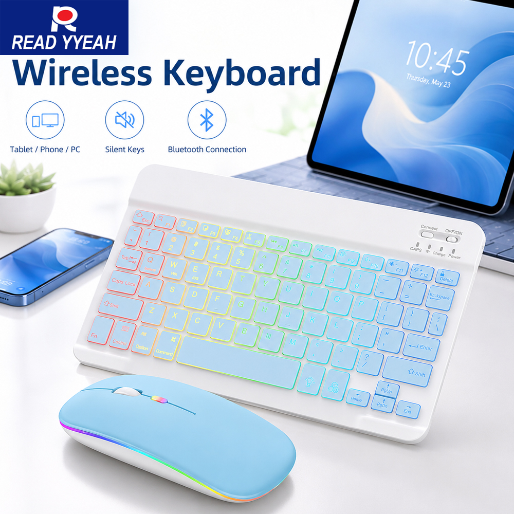 Gaming Keyboard Mouse Wireless - New Ultra Slim Portable 7 Color