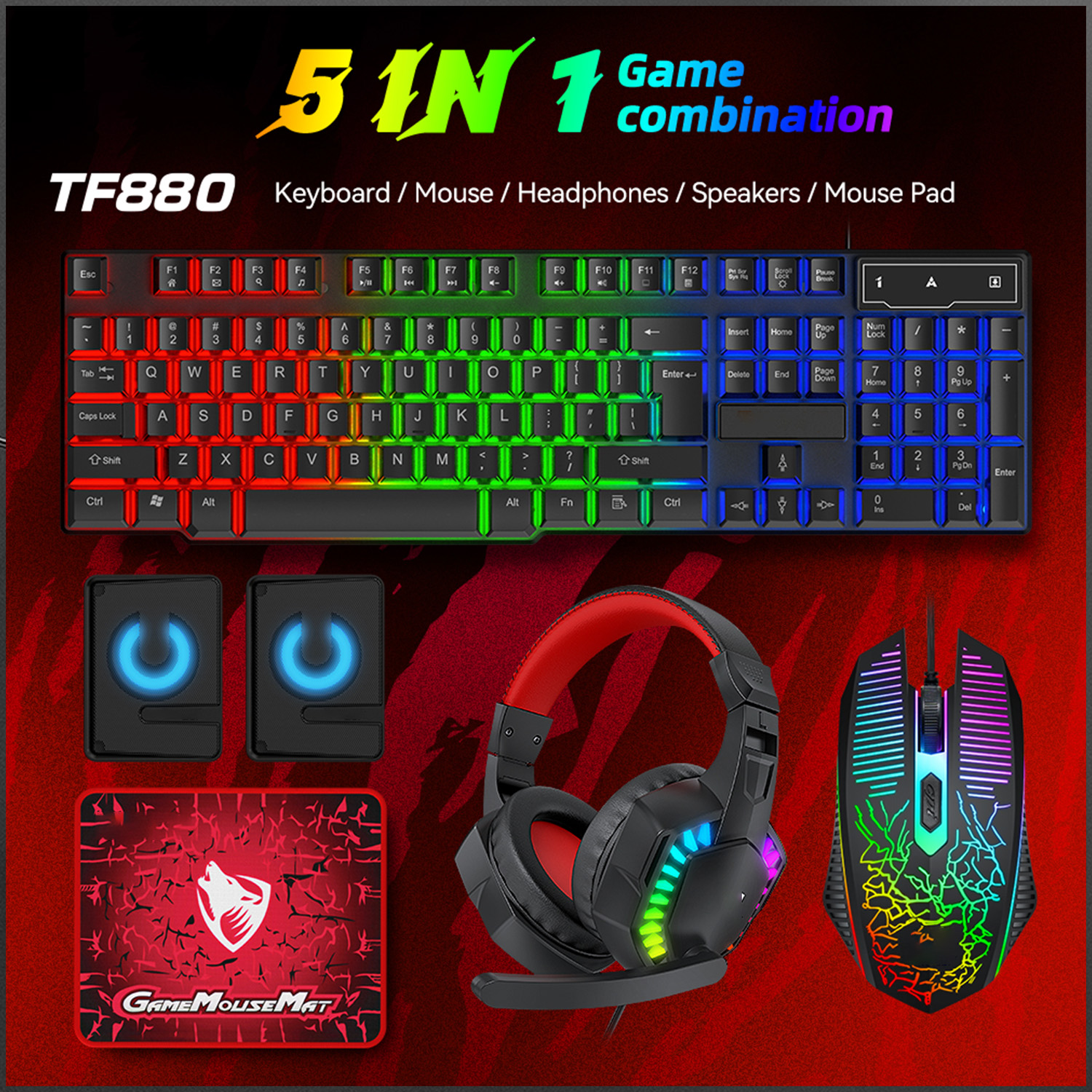 Gaming Keyboard Extension - 5-in-1 Set Gaming Combo Keyboard 4-color
