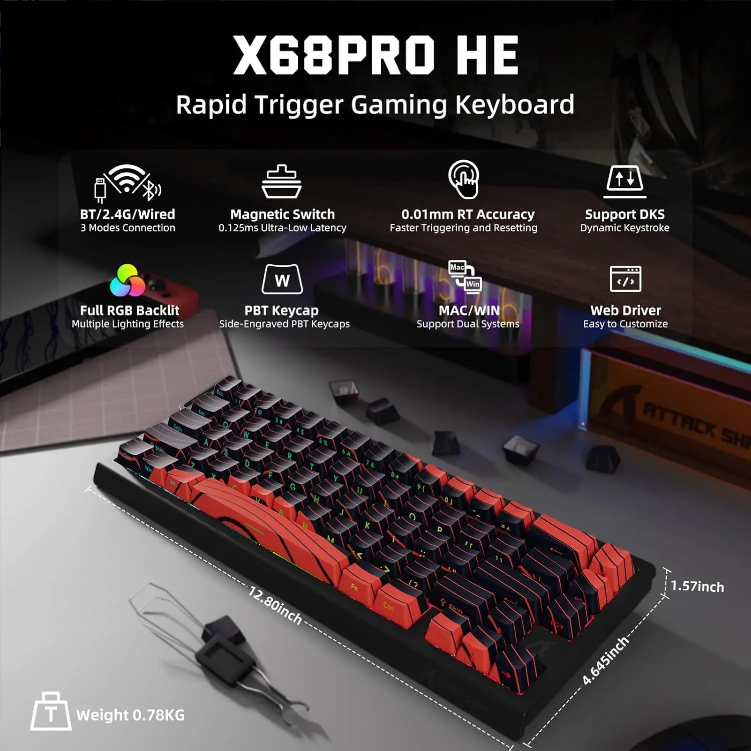 ATTACK SHARK X68 PRO HE Wirele - đánh giá và giá Gaming Keyboard Brand