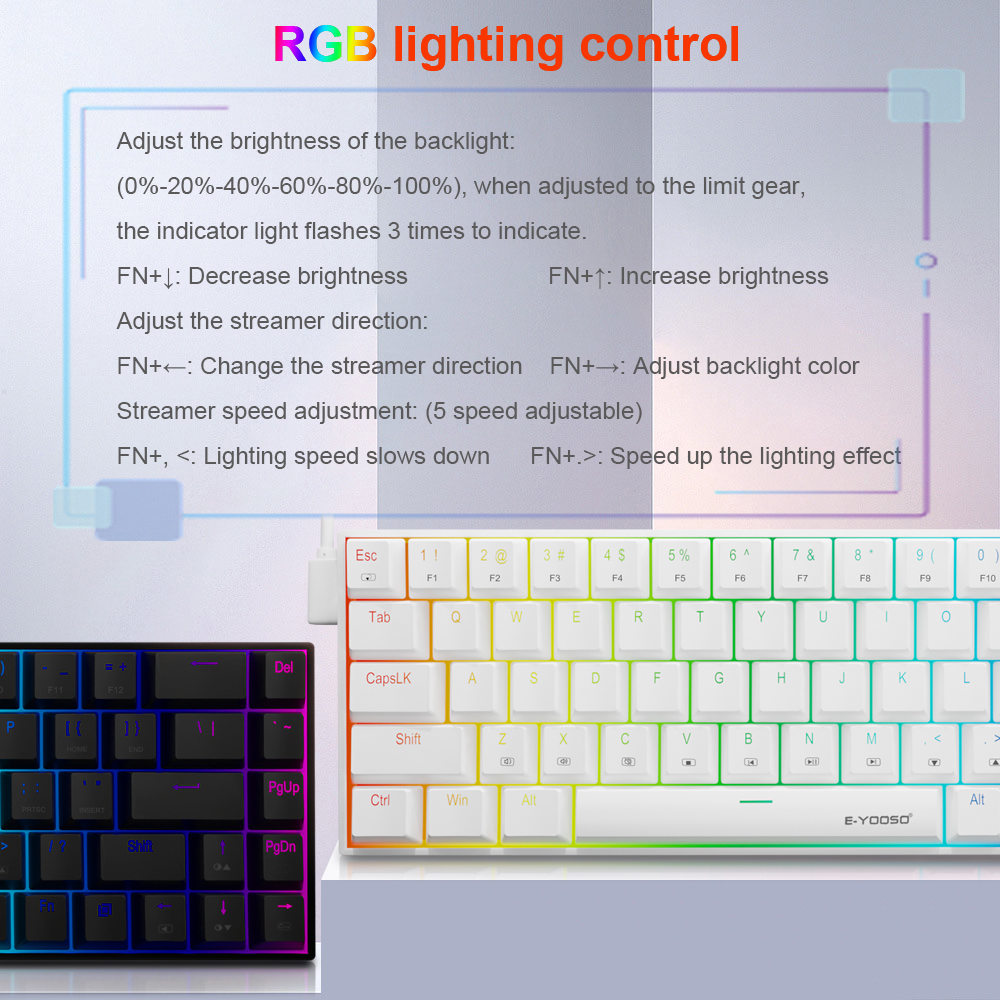 E-YOOSO Z686 RGB USB 60% Mini  - đánh giá và giá Gaming Keyboard Blue Switches