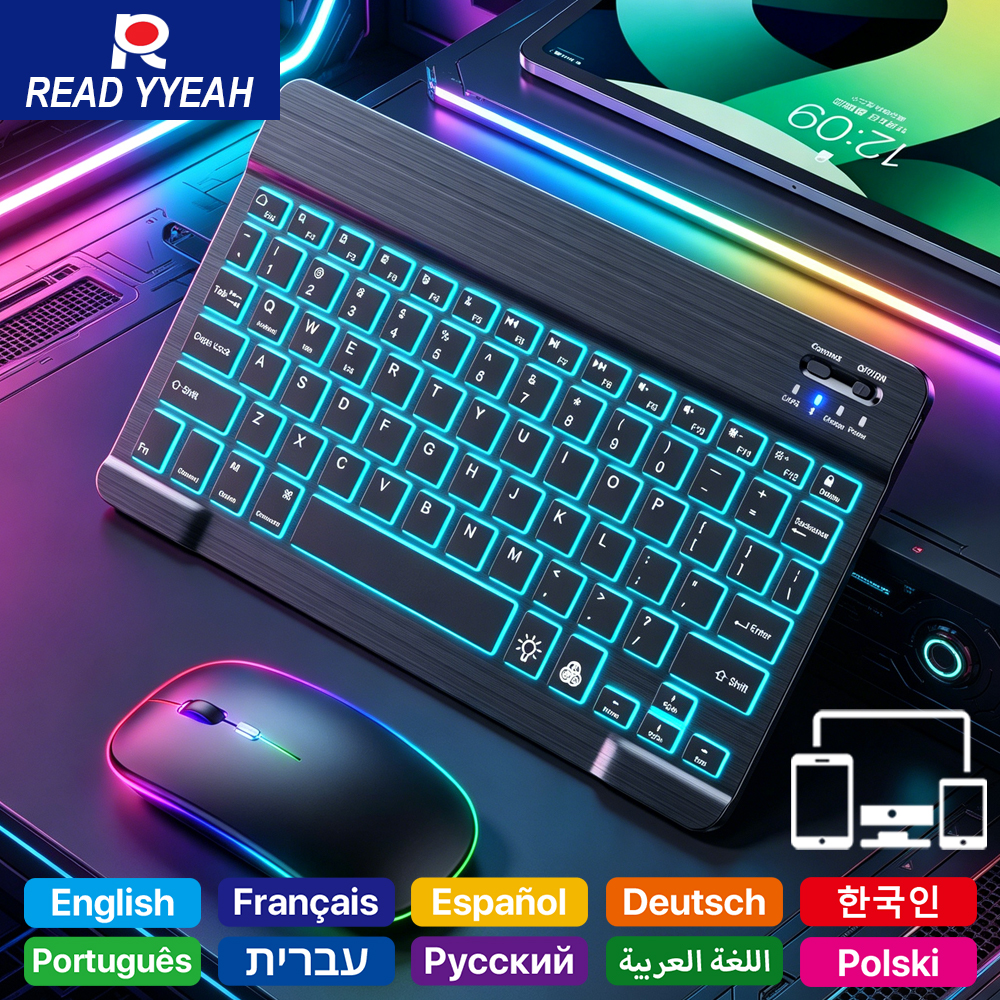 READ YYEAH RGB Backlit Bluetoo - đánh giá và giá Gaming Keyboard Mouse Wireless