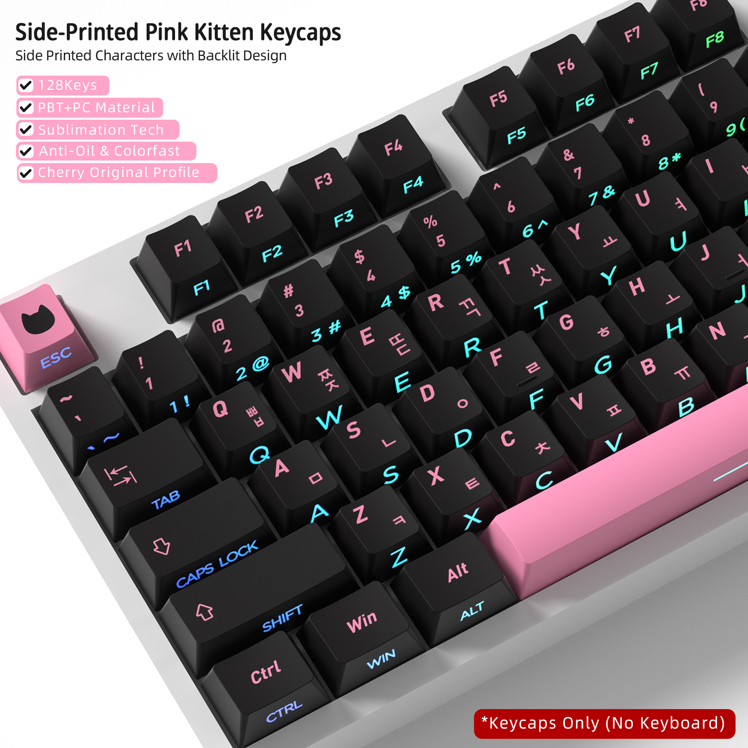 Black Pink Cat Korean Keycaps  - đánh giá và giá Keyboard Gaming Black