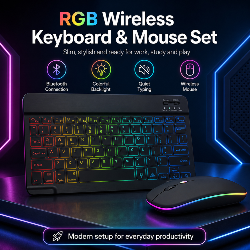 New Ultra Slim Portable 7 Colo - đánh giá và giá Gaming Keyboard Mouse Wireless