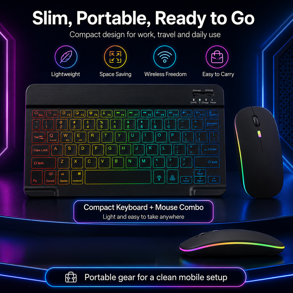 New Ultra Slim Portable 7 Colo - đánh giá và giá Gaming Keyboard Mouse Wireless