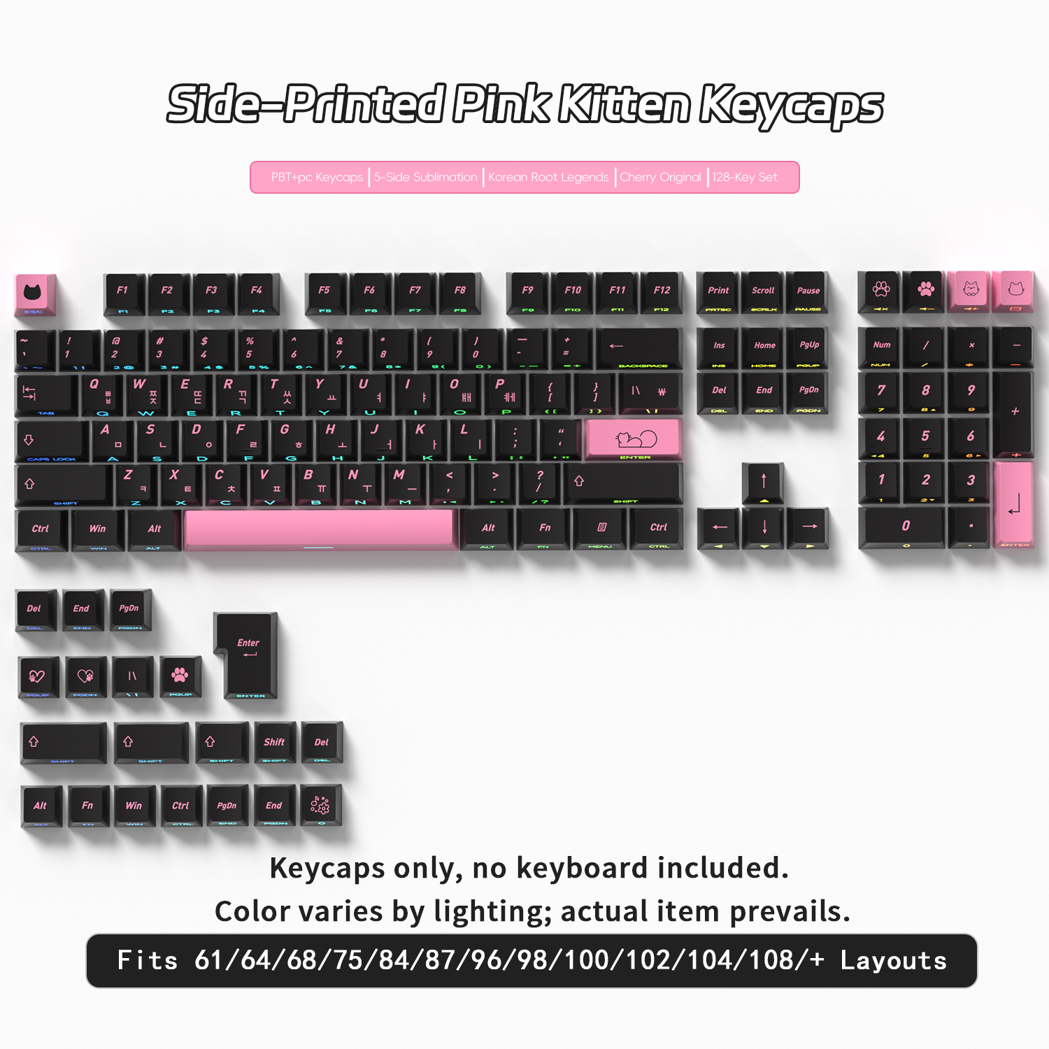 Cute Cat Side Printed Korean K - đánh giá và giá Keyboard Gaming Black
